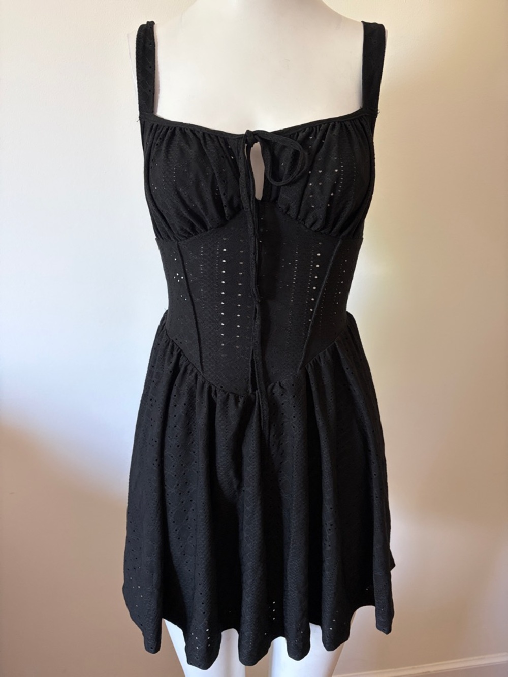 SHEIN Black Eyelet Corset Mini Dress
